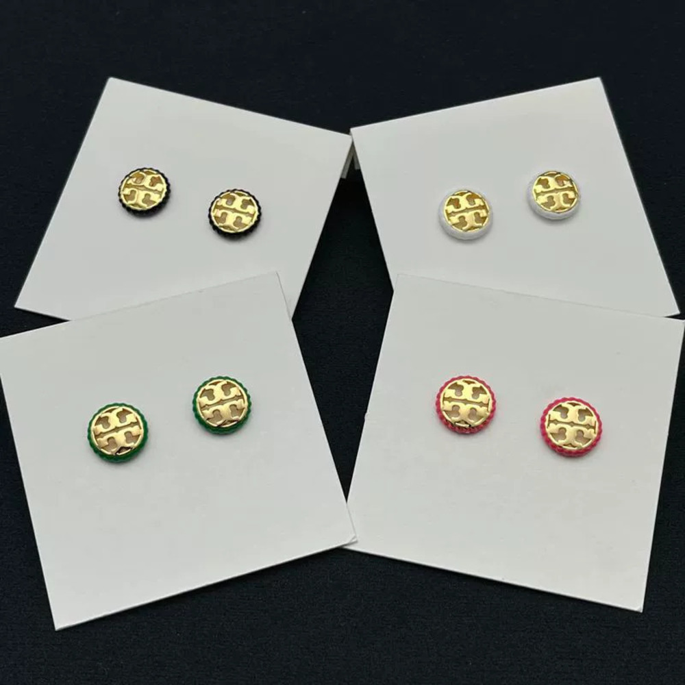 Tory Burch Enamel Painted Hollow Design Double Round Earrings